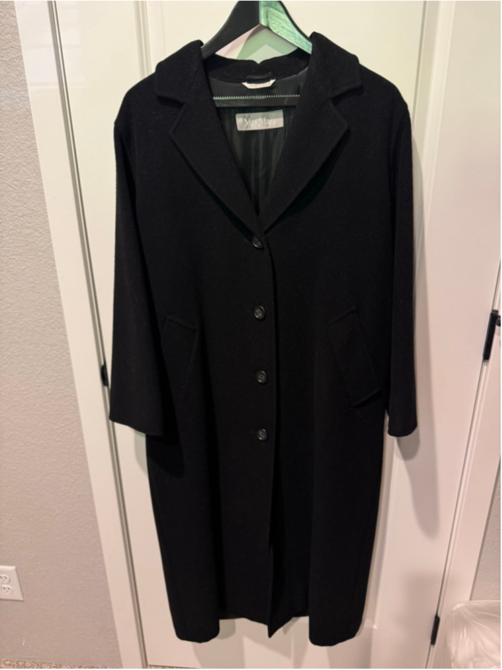 Women's Max Mara Black Long Wool Coat, Size 2